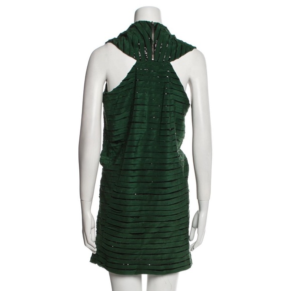 NWT SACHIN + BABI GREEN AND BLACK SEQUIN STRIPED COWL NECK MINI DRESS - Picture 3 of 3